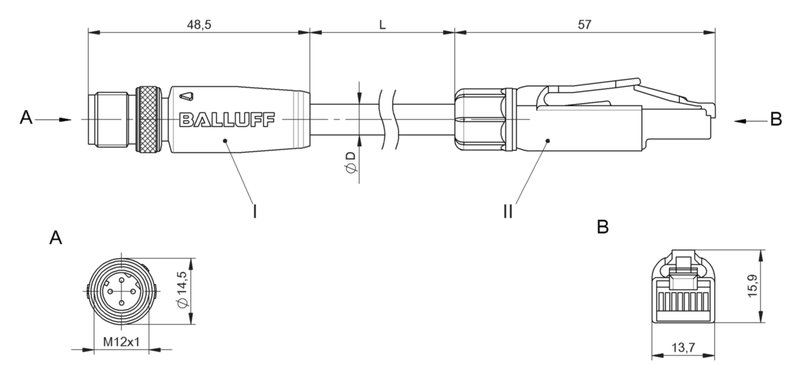 Соединительный кабель Balluff BCC M414-E834-8G-668-PS54N2-070
