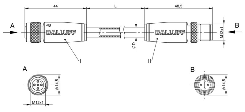 Соединительный кабель Balluff BCC W415-W414-3A-650-NW44T2-010