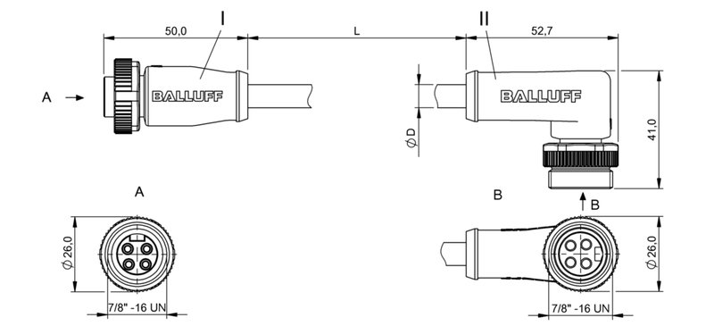 Соединительный кабель Balluff BCC A314-A324-30-346-VX44W6-020