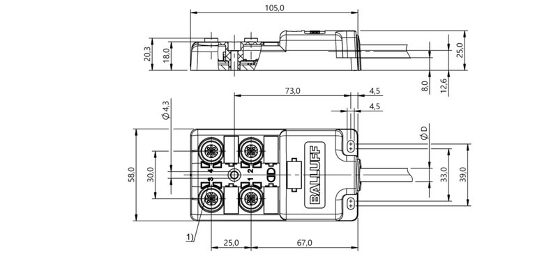 Распределительная коробка Balluff BPI 4M4A50-2K-B0-KPXB0-100