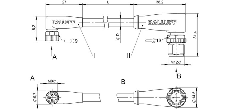 Соединительный кабель Balluff BCC M323-M423-3E-300-VX8334-015