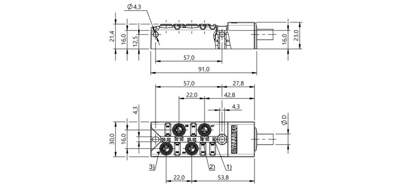 Распределительная коробка Balluff BPI 4M303N-5K-B0-KPX60-030