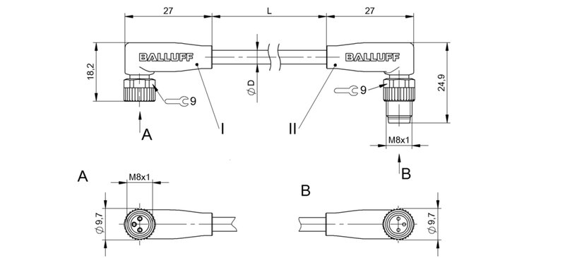 Соединительный кабель Balluff BCC M323-M323-30-300-PX43T2-006