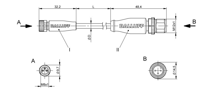 Соединительный кабель Balluff BCC M313-M413-3E-300-PX0334-030