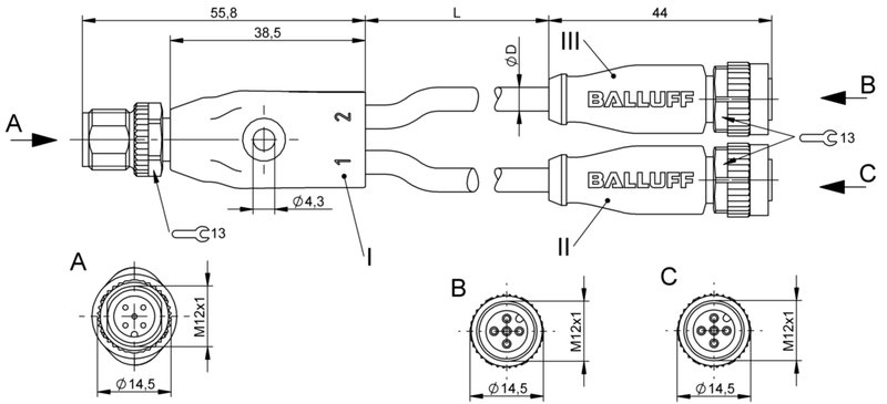 Y-образный распределитель Balluff BCC M415-M415-M415-U2064-010