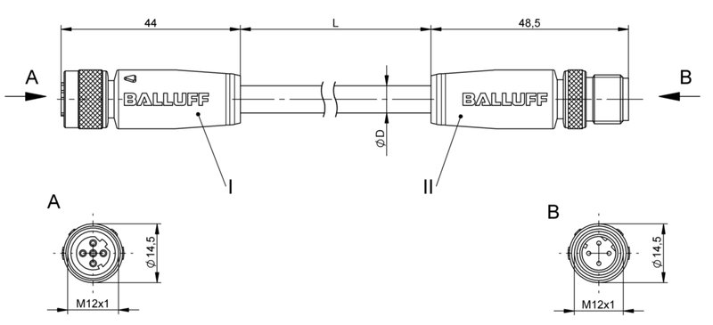 Соединительный кабель Balluff BCC M415-M414-3D-338-ES64N9-300