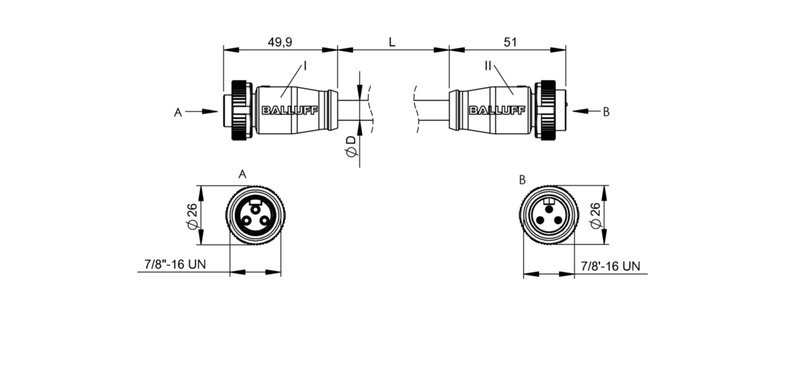 Соединительный кабель Balluff BCC A313-A313-70-345-VX43W6-250