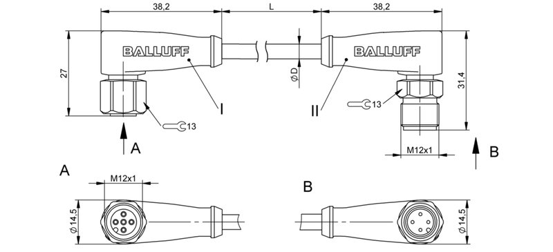 Соединительный кабель Balluff BCC S425-S424-3A-304-VX44T2-030