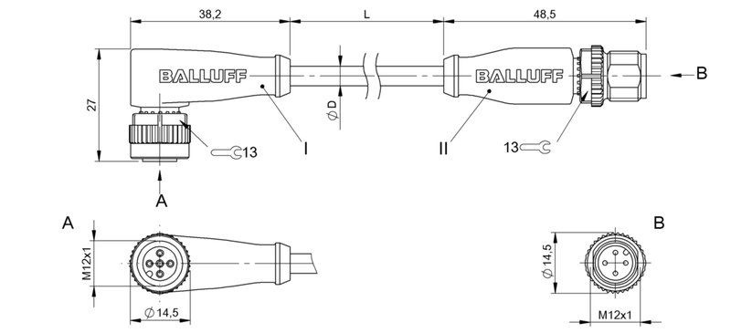 Соединительный кабель Balluff BCC M425-M414-3A-304-PW0434-050