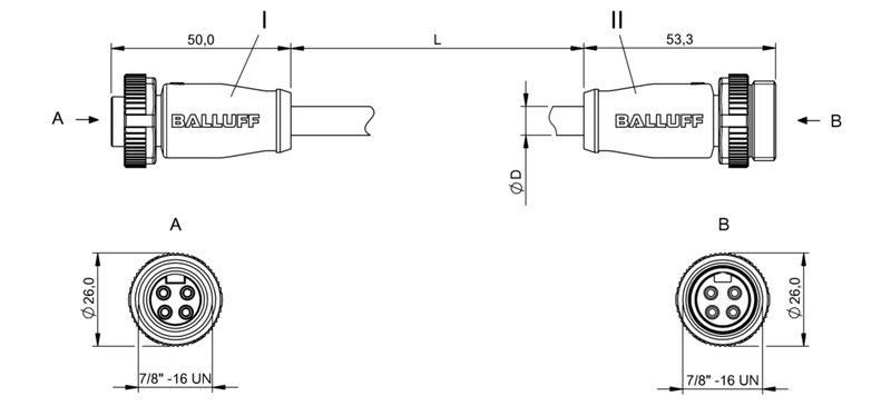 Соединительный кабель Balluff BCC A314-A314-30-304-VX44W6-020