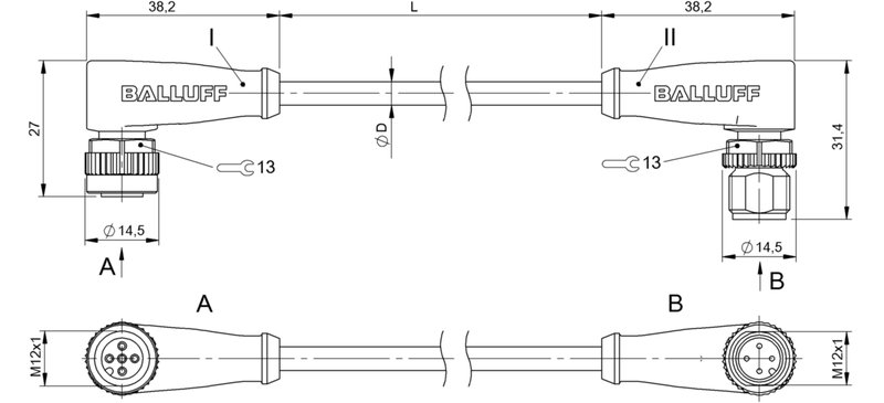 Соединительный кабель Balluff BCC M425-M424-3A-650-PX44T2-006