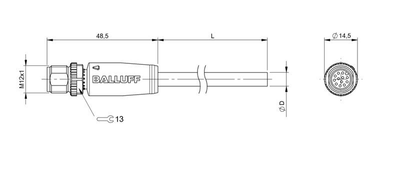 Разъем с кабелем Balluff BCC M41C-0000-2A-049-VX8C25-050
