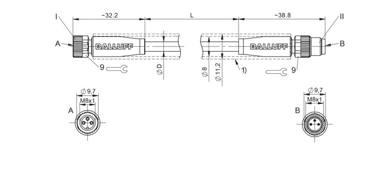 Соединительный кабель Balluff BCC M313-M313-30-300-EX43T2-010-C008