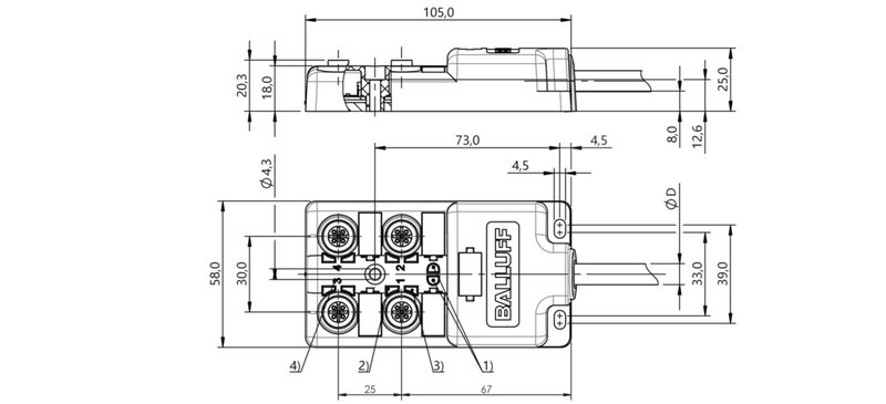 Распределительная коробка Balluff BPI 4M4A5P-2K-B0-KPXB0-050