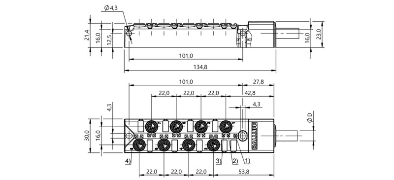 Распределительная коробка Balluff BPI 8M304P-5K-B0-KPXK0-300
