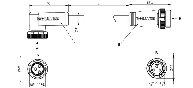 Соединительный кабель Balluff BCC A323-A313-30-365-PX03A5-050