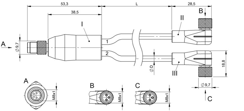 Y-образный распределитель Balluff BCC W314-W323-W323-U2050-006