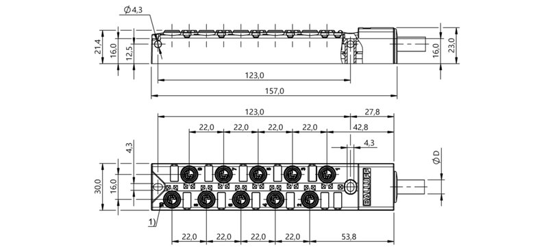 Распределительная коробка Balluff BPI AM3040-5K-B0-KPXP0-050