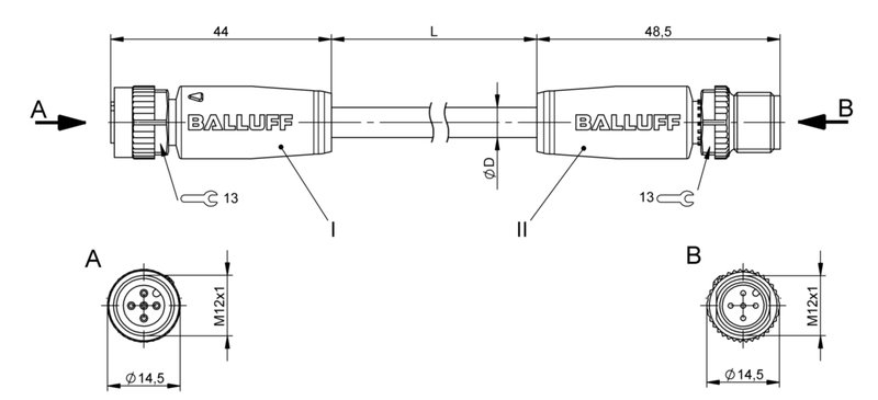 Соединительный кабель Balluff BCC M415-M415-3A-374-PS72N3-008
