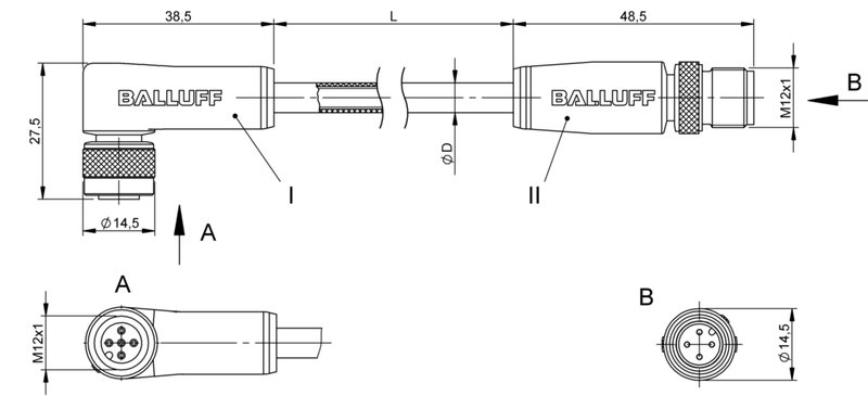 Соединительный кабель Balluff BCC W425-W414-3A-650-NW44T2-015