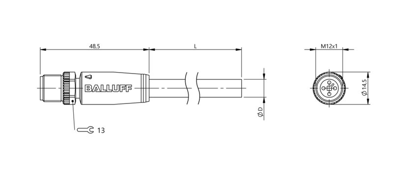Разъем с кабелем Balluff BCC M414-0000-2T-003-PX04A5-100