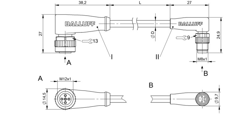 Соединительный кабель Balluff BCC M425-M324-3F-304-PX44T2-010