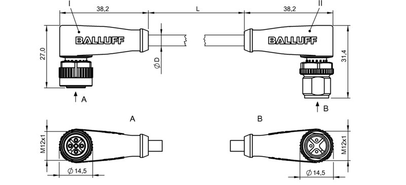 Соединительный кабель Balluff BCC M425-M423-3A-300-VX8334-010