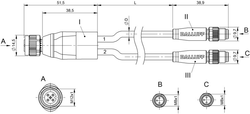 Y-образный распределитель Balluff BCC M415-M313-M313-U2042-003