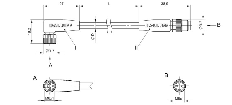 Соединительный кабель Balluff BCC M324-M313-30-300-PX0334-003