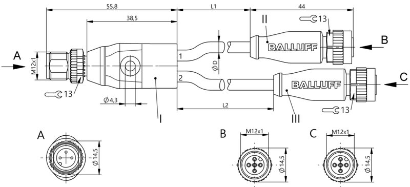 Y-образный распределитель Balluff BCC M413-M415-M415-U2096-003/010