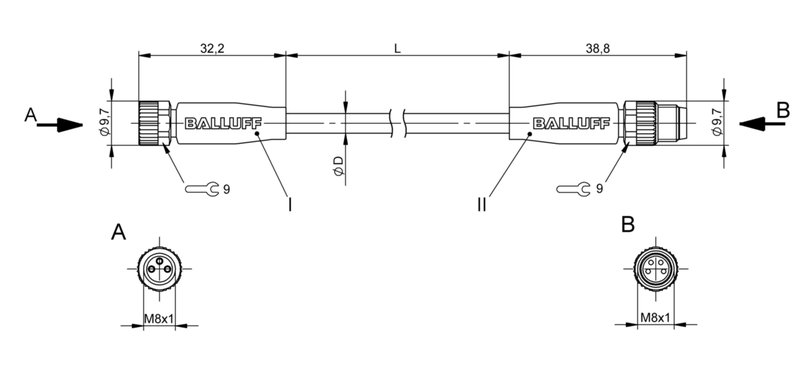 Соединительный кабель Balluff BCC M313-M314-30-300-PX0334-003