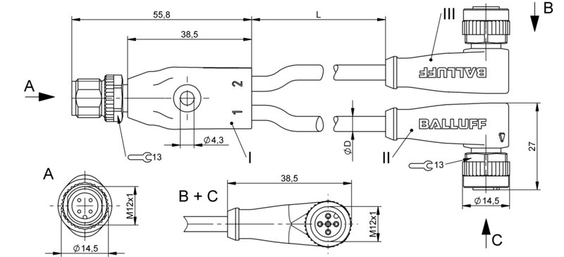 Y-образный распределитель Balluff BCC M414-M425-M425-U2002-020