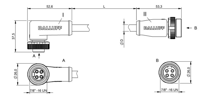 Соединительный кабель Balluff BCC A324-A314-30-304-VX44W6-020