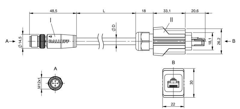 Соединительный кабель Balluff BCC M414-HA78-8D-668-PS54N2-100