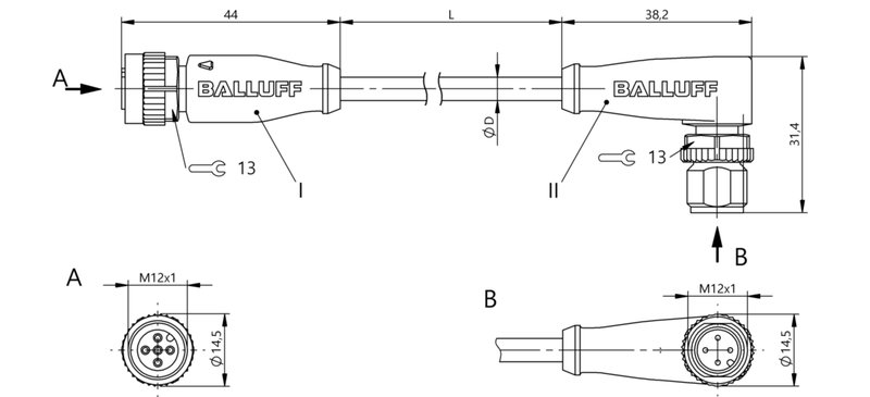 Соединительный кабель Balluff BCC M415-M424-3A-606-EX44T2-040