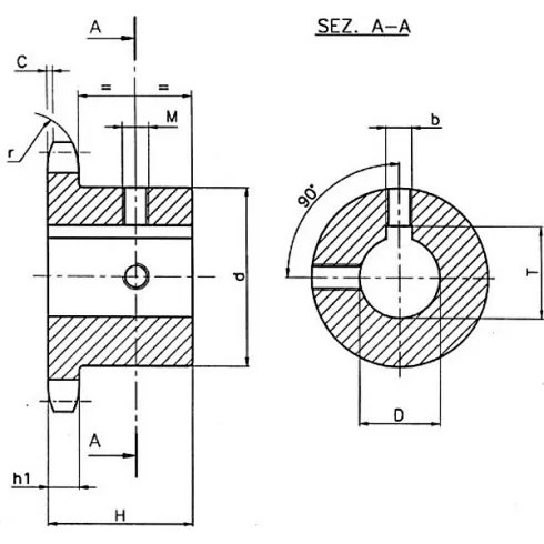 Звездочка специального стандарта со ступицей для цепи Sati 08B-1, 1/2" x 5/16", Z=23 09SB523