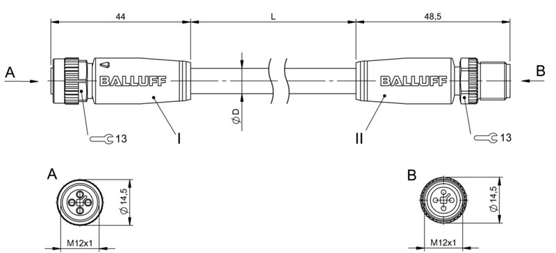 Соединительный кабель Balluff BCC M414-M414-3T-304-PX04A5-150