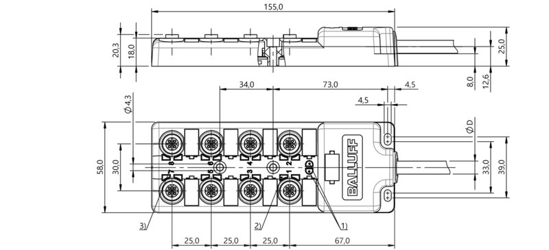 Распределительная коробка Balluff BPI 8M4A4P-2K-B0-KPXB0-030