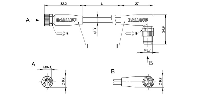 Соединительный кабель Balluff BCC M314-M324-30-304-VX8434-010