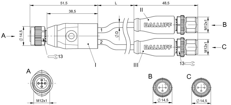 Y-образный распределитель Balluff BCC M415-M413-M413-U2060-003