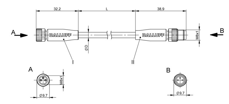 Соединительный кабель Balluff BCC M313-M313-30-300-VX8334-050