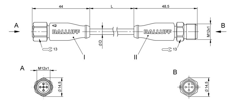 Соединительный кабель Balluff BCC S415-S414-3A-304-PX0434-050
