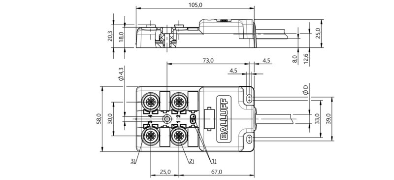 Распределительная коробка Balluff BPI 4M4A4P-2K-B0-KPX70-100