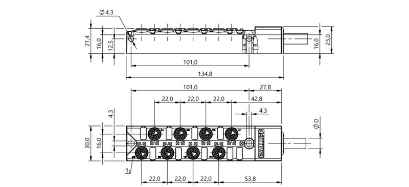 Распределительная коробка Balluff BPI 8M3040-5K-B0-KPXK0-150