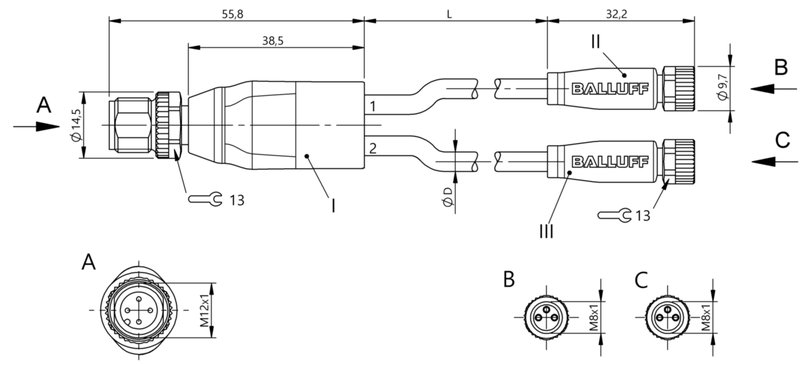 Y-образный распределитель Balluff BCC M414-M313-M313-U2026-030