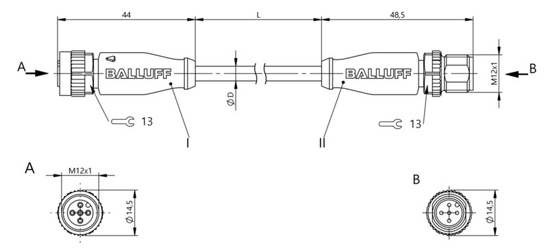 Соединительный кабель Balluff BCC M415-M415-3A-312-PX0534-035