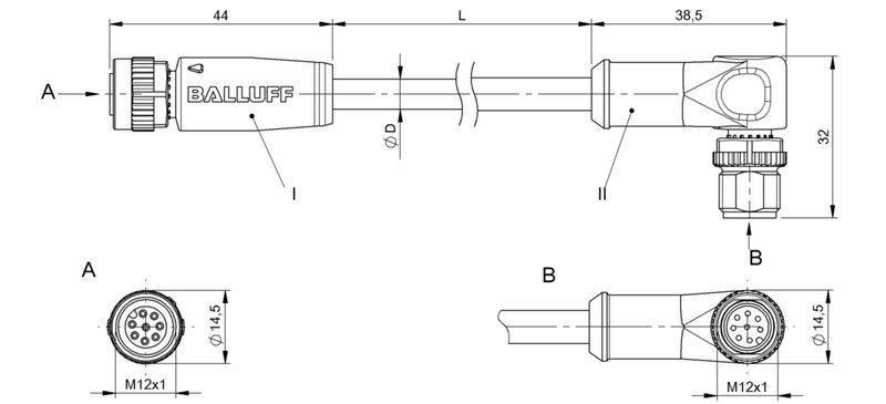 Соединительный кабель Balluff BCC M418-M428-3A-320-PX4825-200-C033