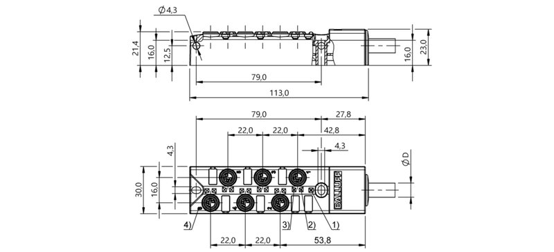 Распределительная коробка Balluff BPI 6M304P-5K-B0-KPXE0-100