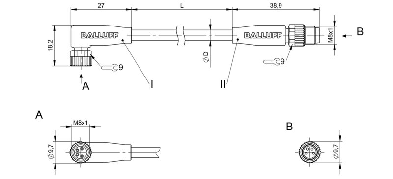 Соединительный кабель Balluff BCC M324-M314-30-304-EX44T2-050