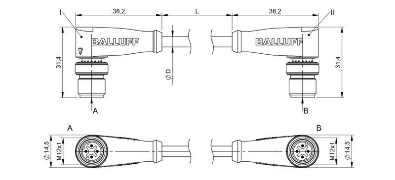 Соединительный кабель Balluff BCC M424-M424-6D-366-EX64N9-006